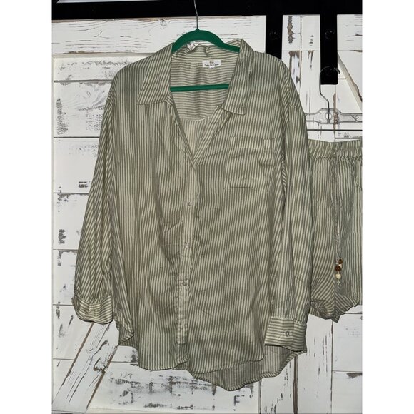 Turks & Caicos Designer 2pc Set Top & Shorts Beach Cruise Green And Beige Stripe - Picture 3 of 9